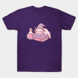 Cute Axolotl On Books Witches Familiar T-Shirt